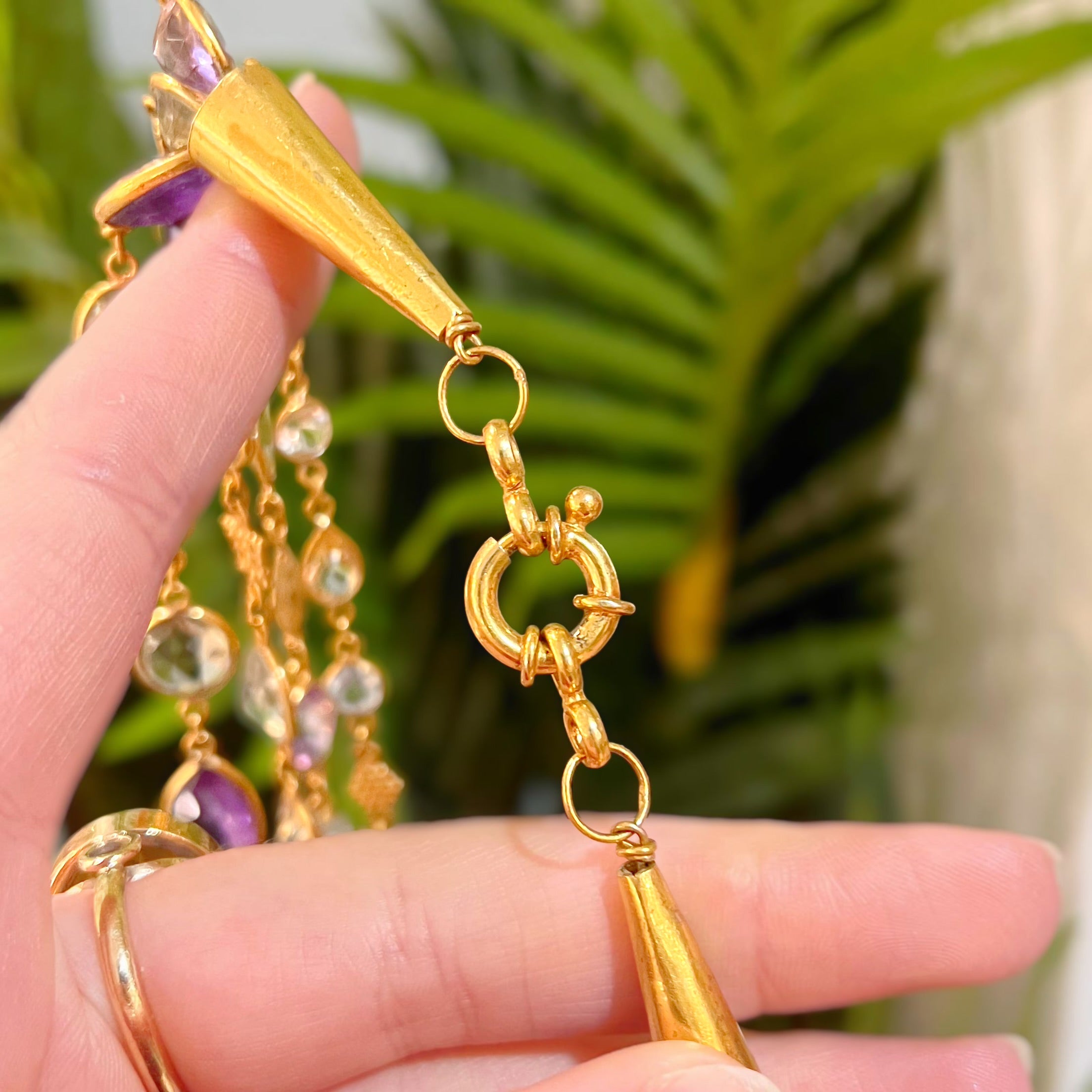 Multi Gemstone Silver Gilt Waterfall Layered Necklace