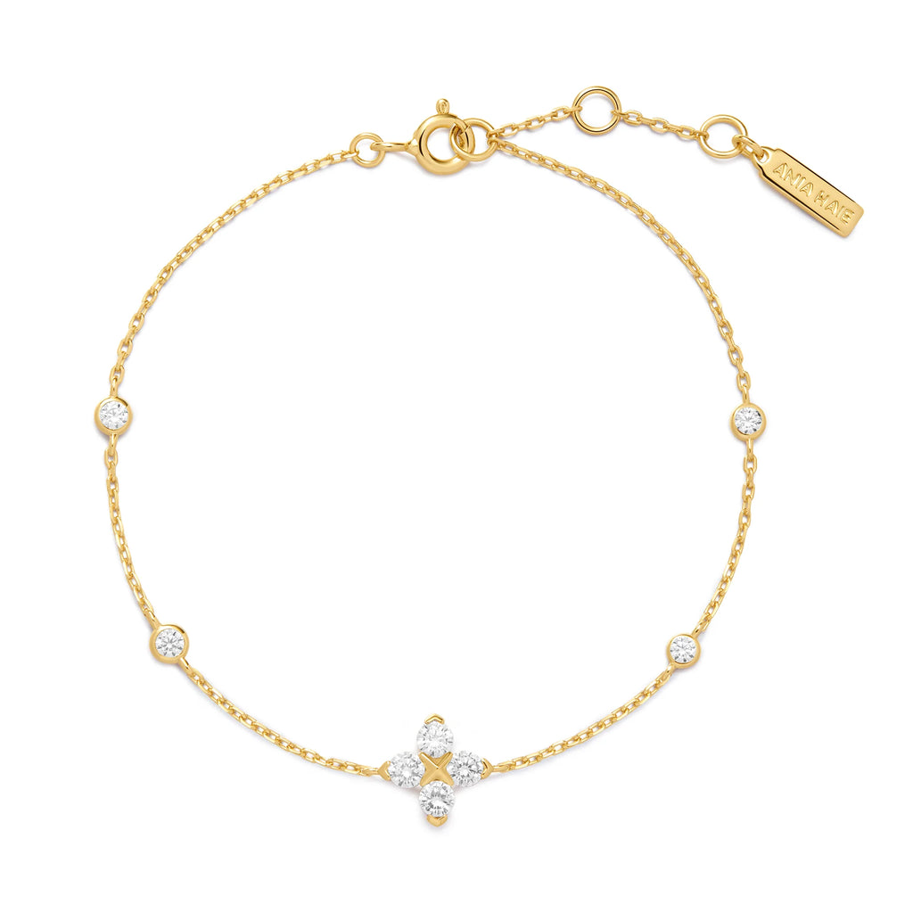 Lucky Clover 14ct Gold Plated Cubic Zirconia Bracelet | Ania Haie