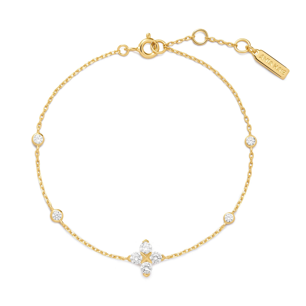 Lucky Clover 14ct Gold Plated Cubic Zirconia Bracelet | Ania Haie