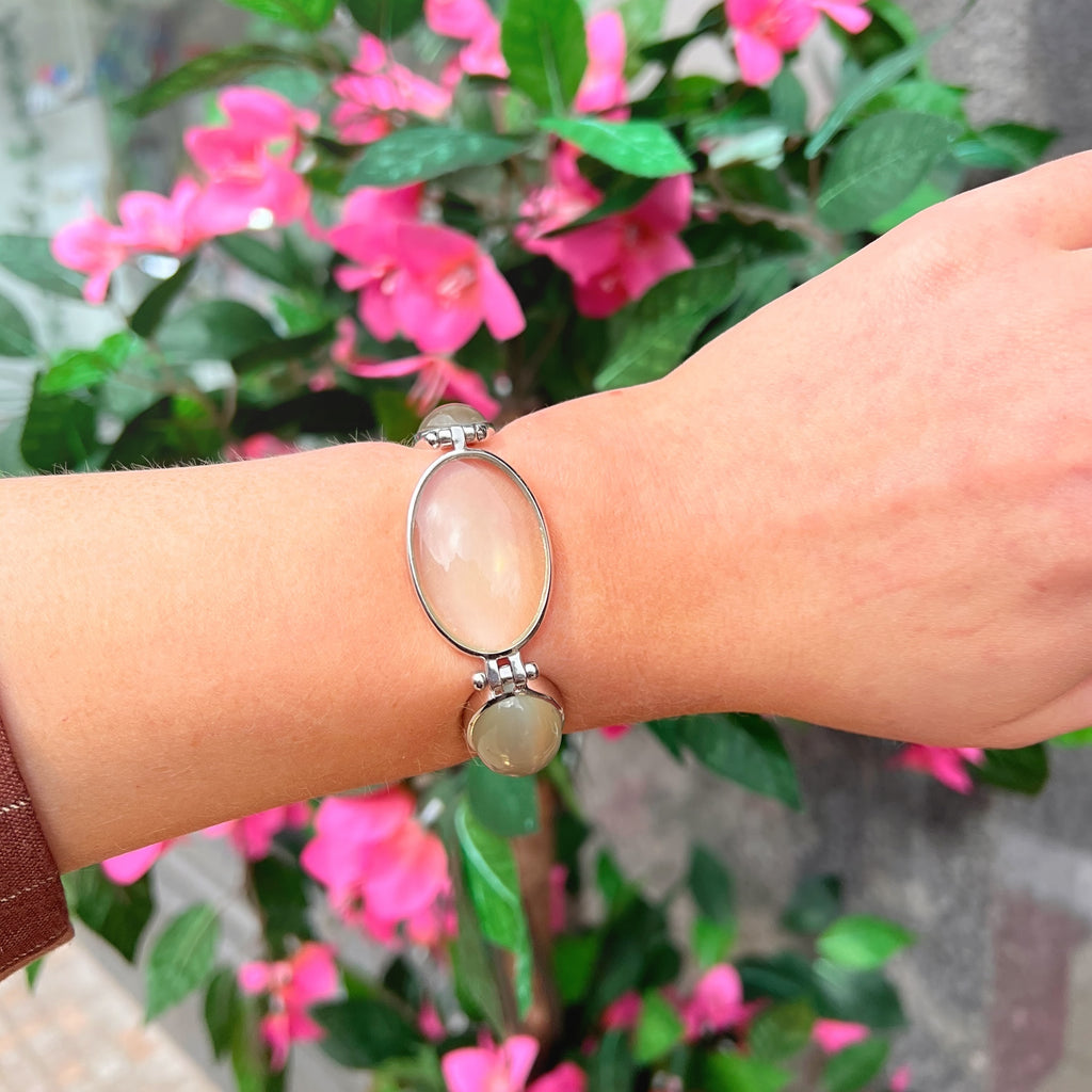 True Moonstone Graduated Five Stone Sterling Silver Chunky Bracelet