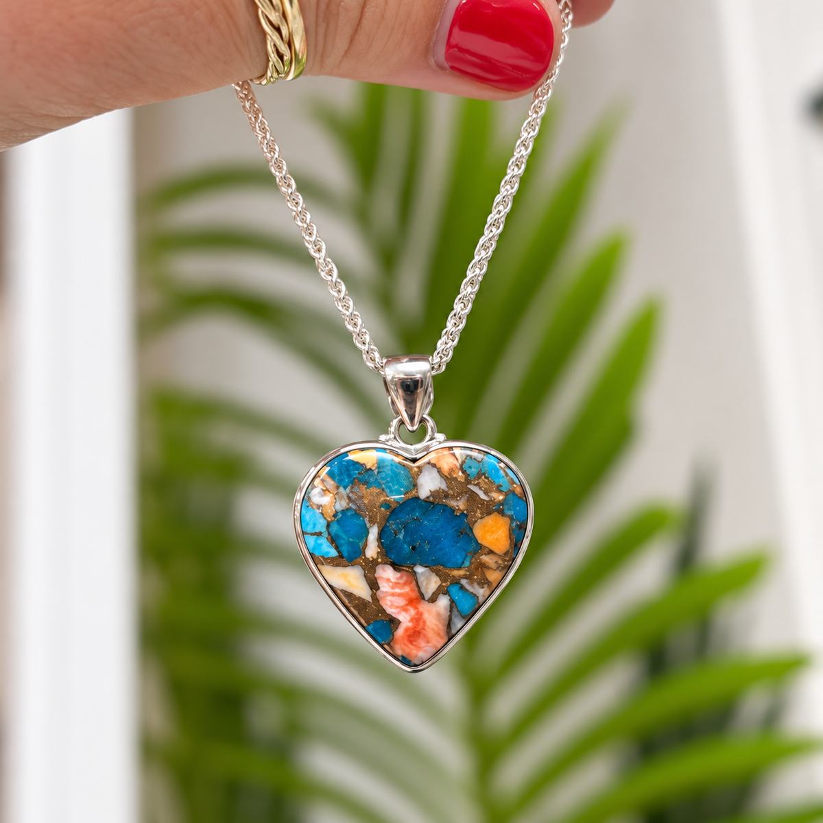 RARE Spiny Oyster Turquoise Sterling Silver Necklace