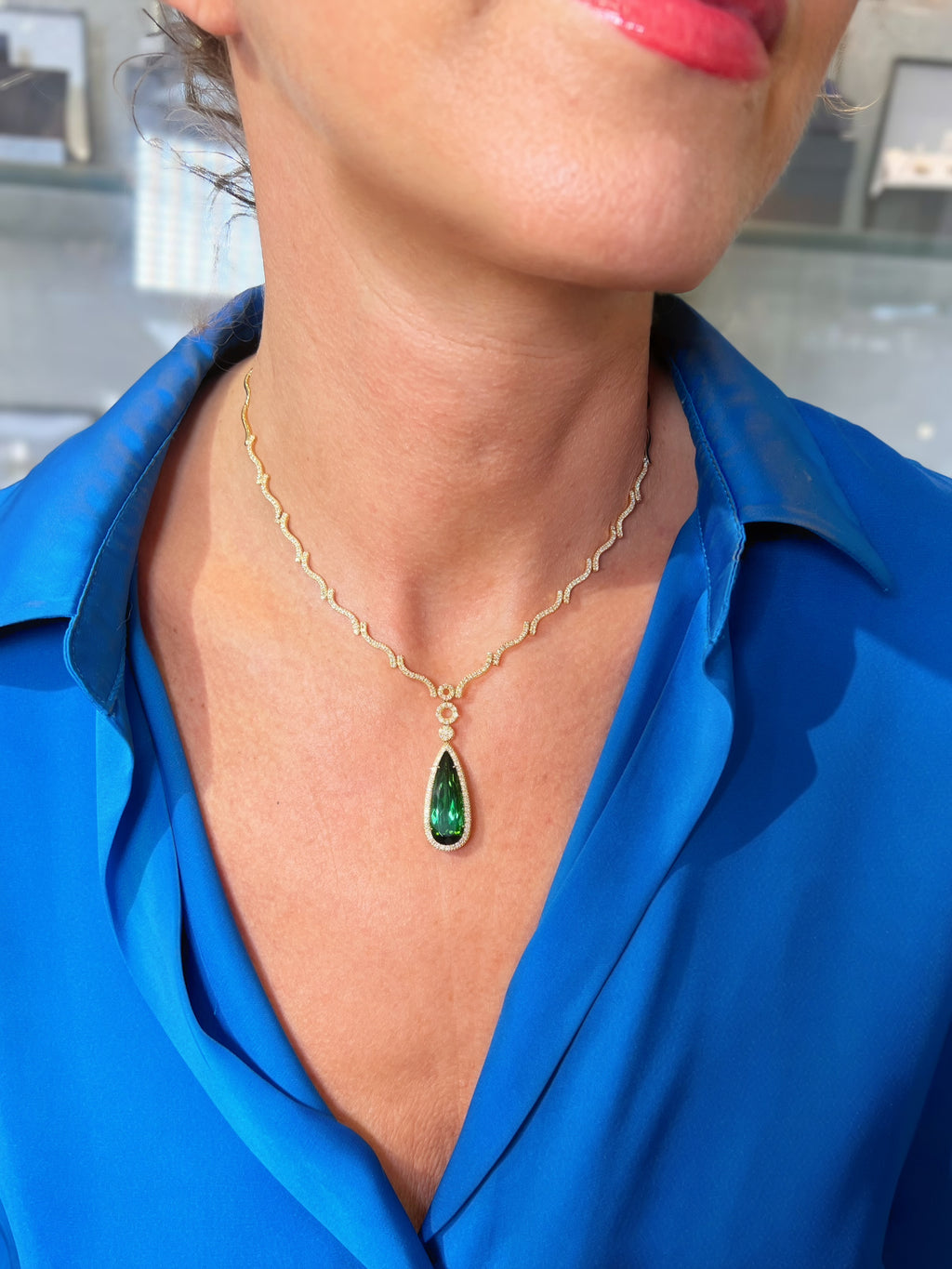 8.78ct Tourmaline and Diamond 18ct Yellow Gold Teardrop Necklace