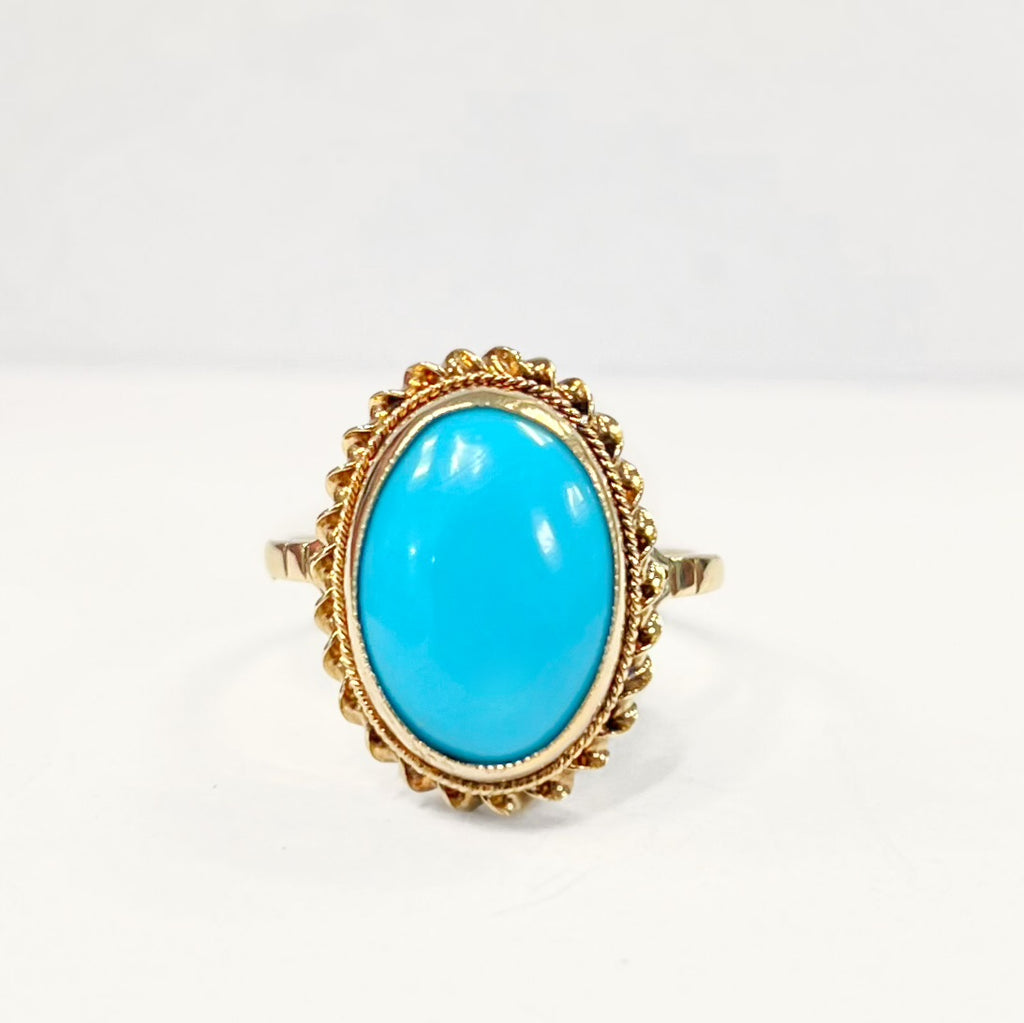 Vintage Turquoise 9ct Yellow Gold Dress Ring | Size L ½