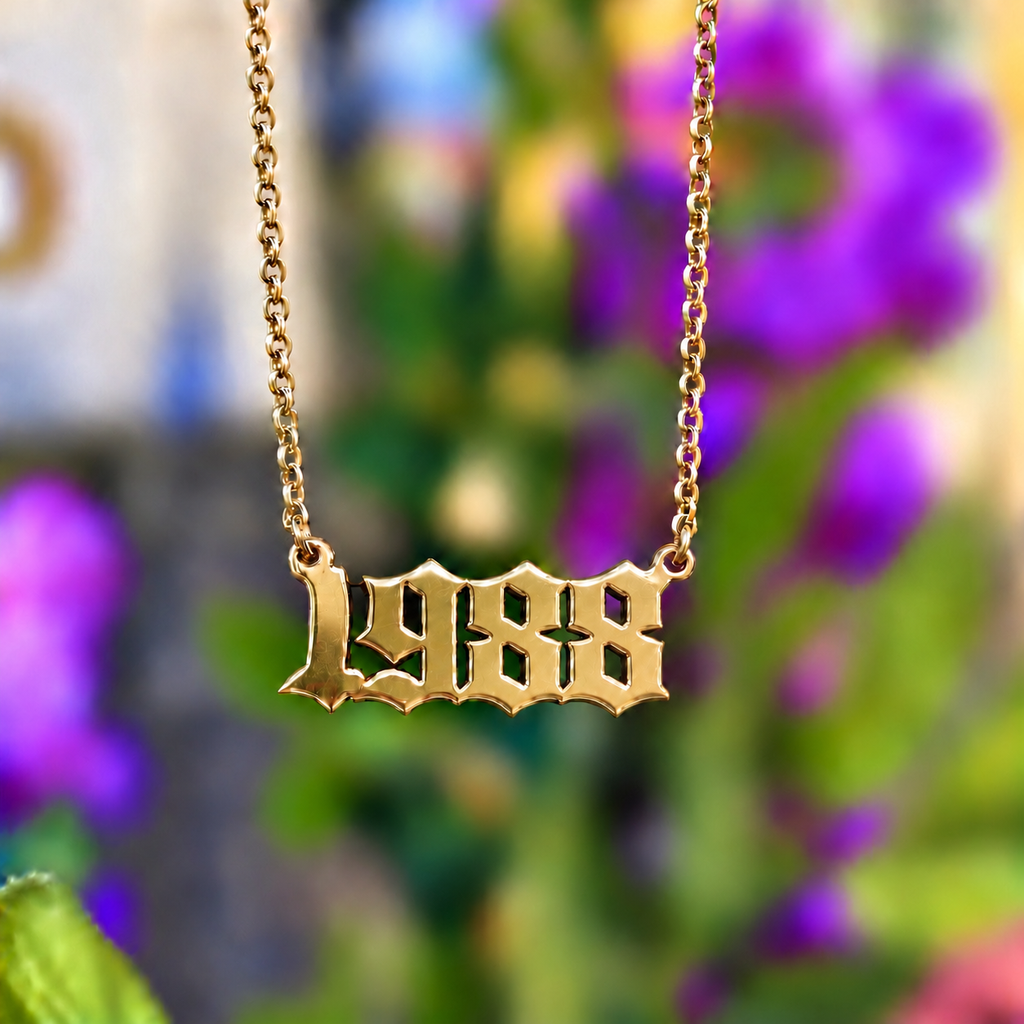9ct Gold Personalised Gothic Year Necklace | Made to Order