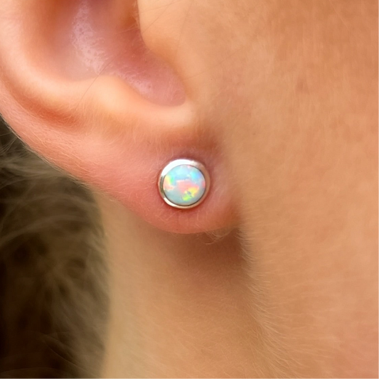 Sterling Silver White Opal Stud Earrings