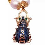 Pre-Order | Blue Pave Scarab Beetle Pearl 18ct Gold Plated Necklace
