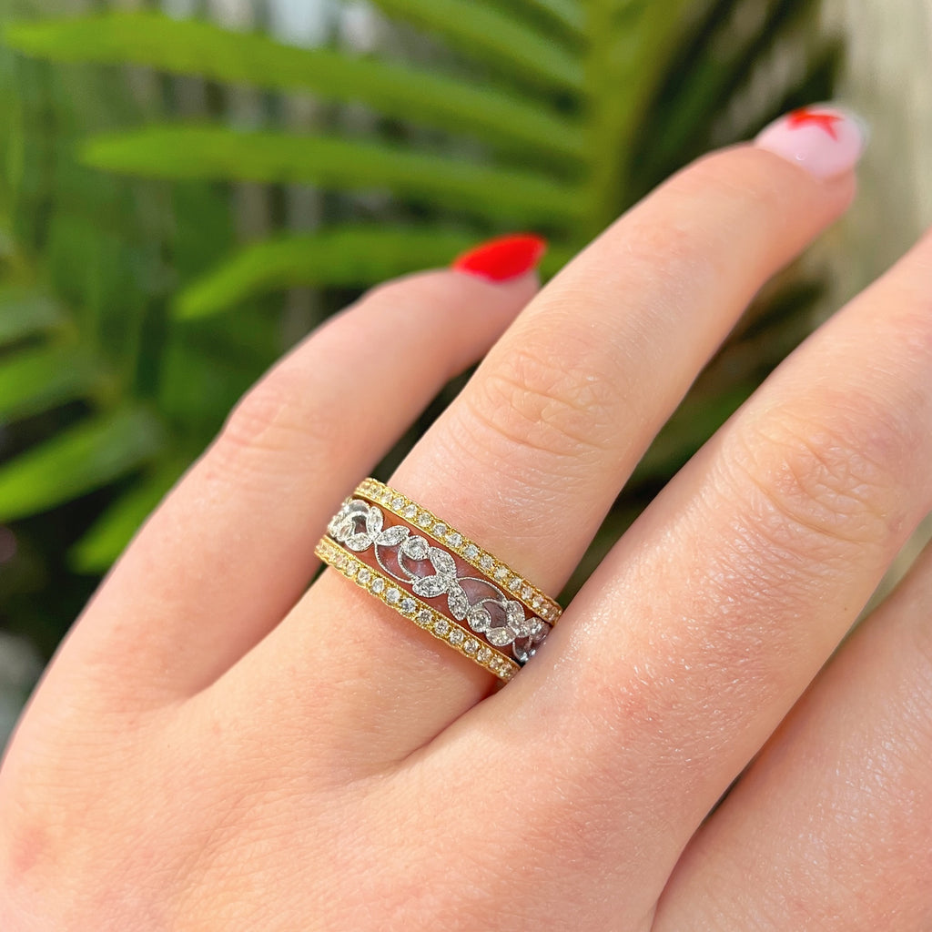Floral Inspired Diamond 18ct Yellow and White Gold Ring | Size N