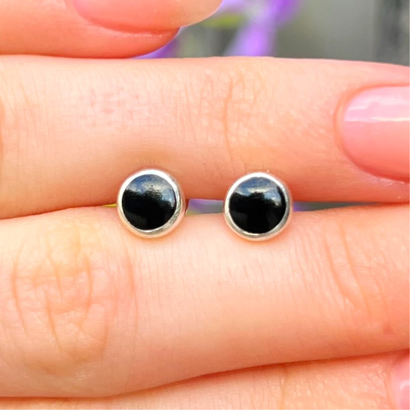 Sterling Silver Black Onyx Round Stud Earrings