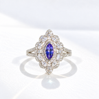 'The Victoria' Marquise Tanzanite and Diamond 18ct White Gold Ring | Size O