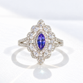 'The Victoria' Marquise Tanzanite and Diamond 18ct White Gold Ring | Size O