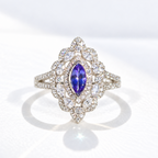 'The Victoria' Marquise Tanzanite and Diamond 18ct White Gold Ring | Size O