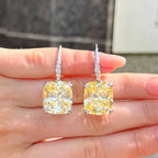 Lemon Yellow Square Cut Cubic Zirconia Sterling Silver Drop Earrings