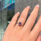 Vintage Emerald Cut Amethyst and Diamond 9ct Yellow Gold Halo Cluster Ring | Size K
