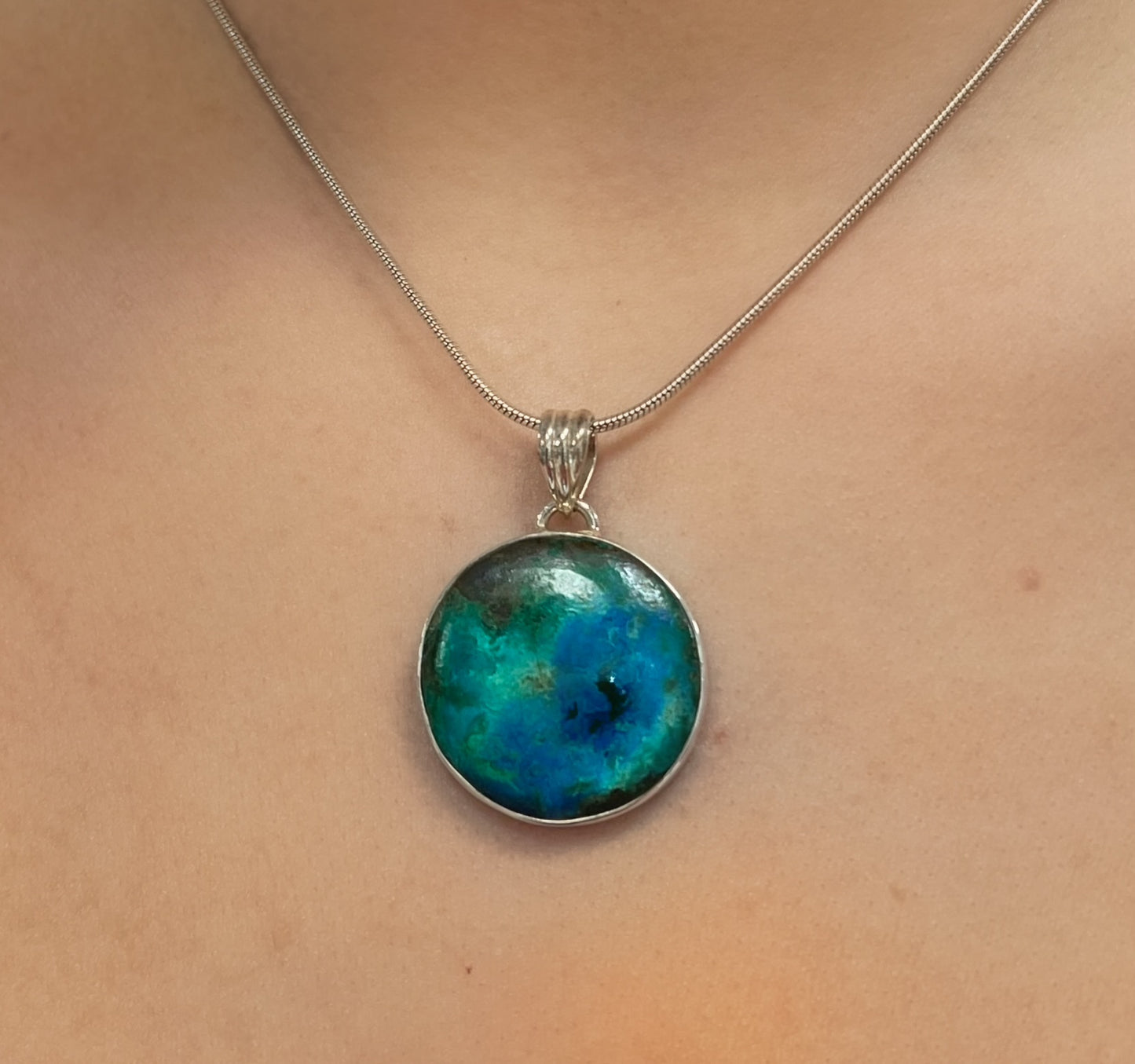 Sterling Silver Azurite Planet Earth Necklace