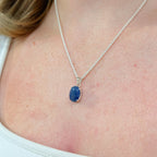 Oval Cut 8.20ct Blue Sapphire Sterling Silver Pendant & Chain