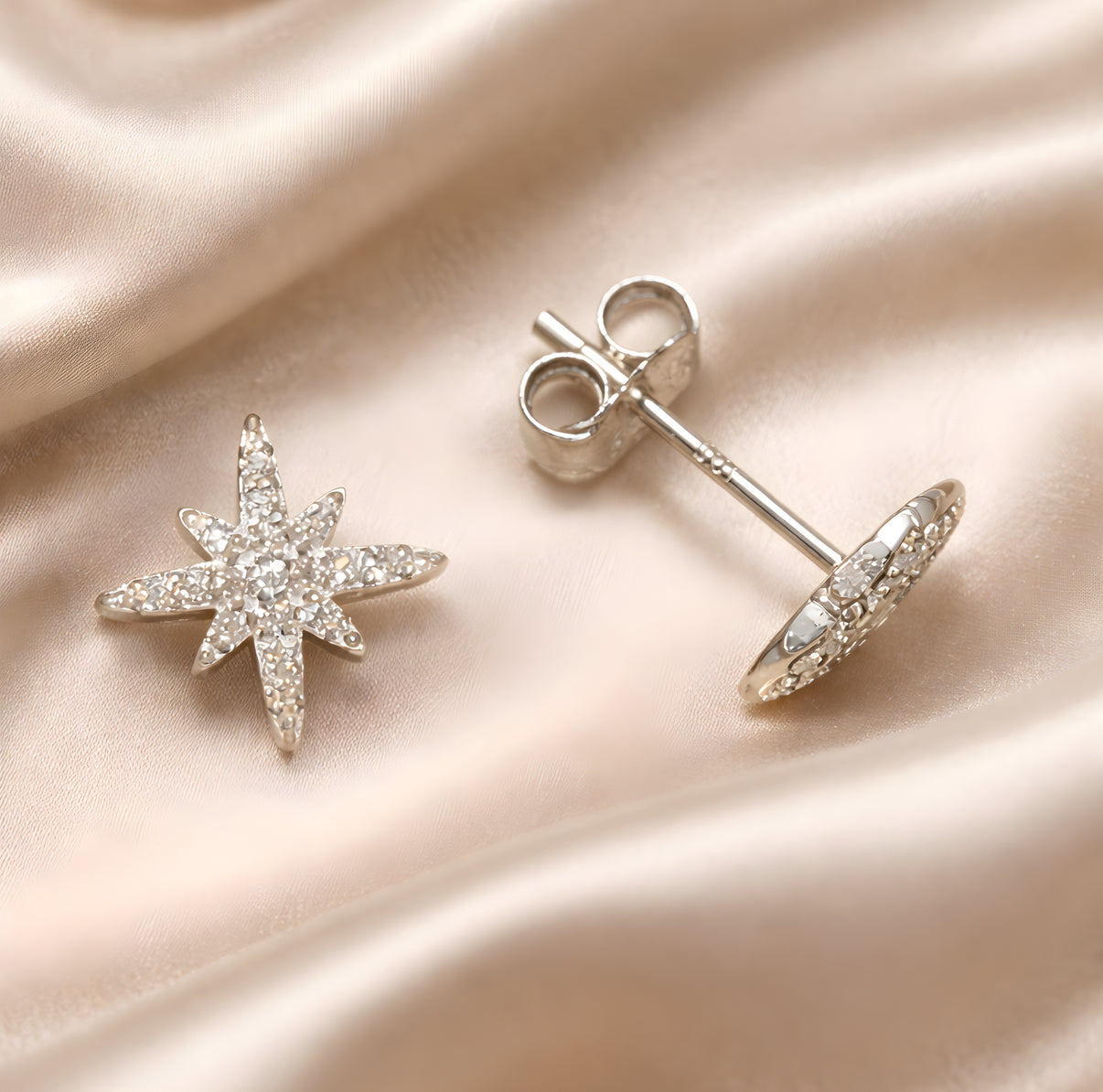Cubic Zirconia Sterling Silver North Star Stud Earrings
