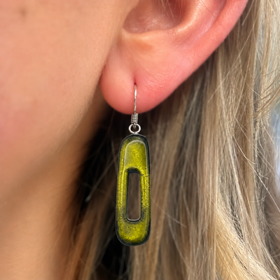 Pistachio Green Elongated Rectangle Drop Earrings | Watch This Space