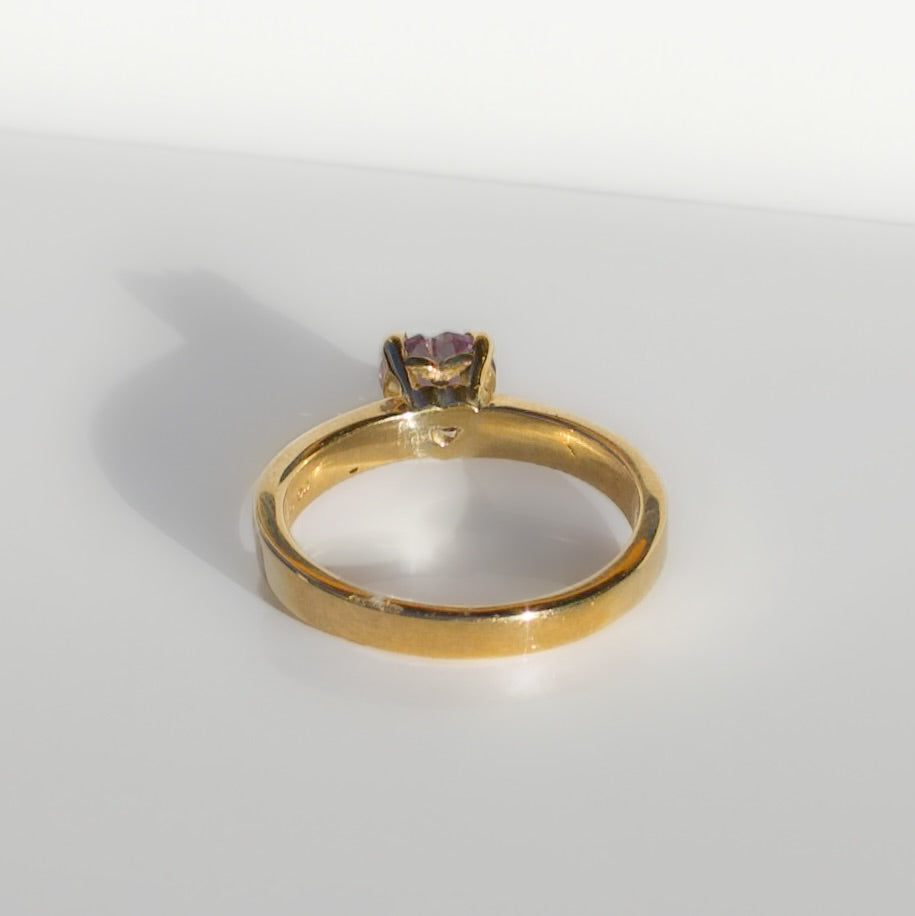 Handmade Vintage Amethyst 9ct Yellow Gold Heart Solitaire Ring | Size M