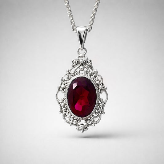 Sterling Silver Garnet Filigree Pendant