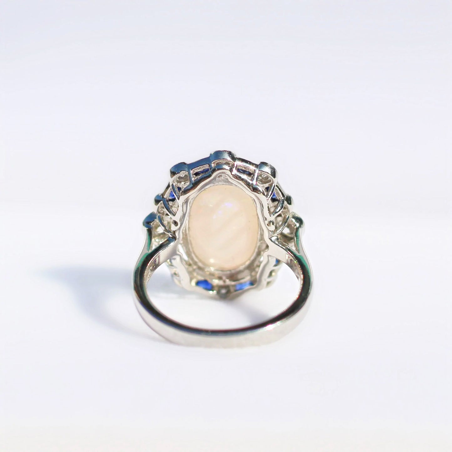 Platinum Opal, Sapphire and Diamond Art Deco Reproduction Ring - Size N ½