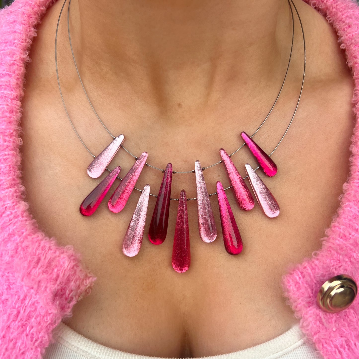 ‘Watch This Space’ Pink Icicle Necklace