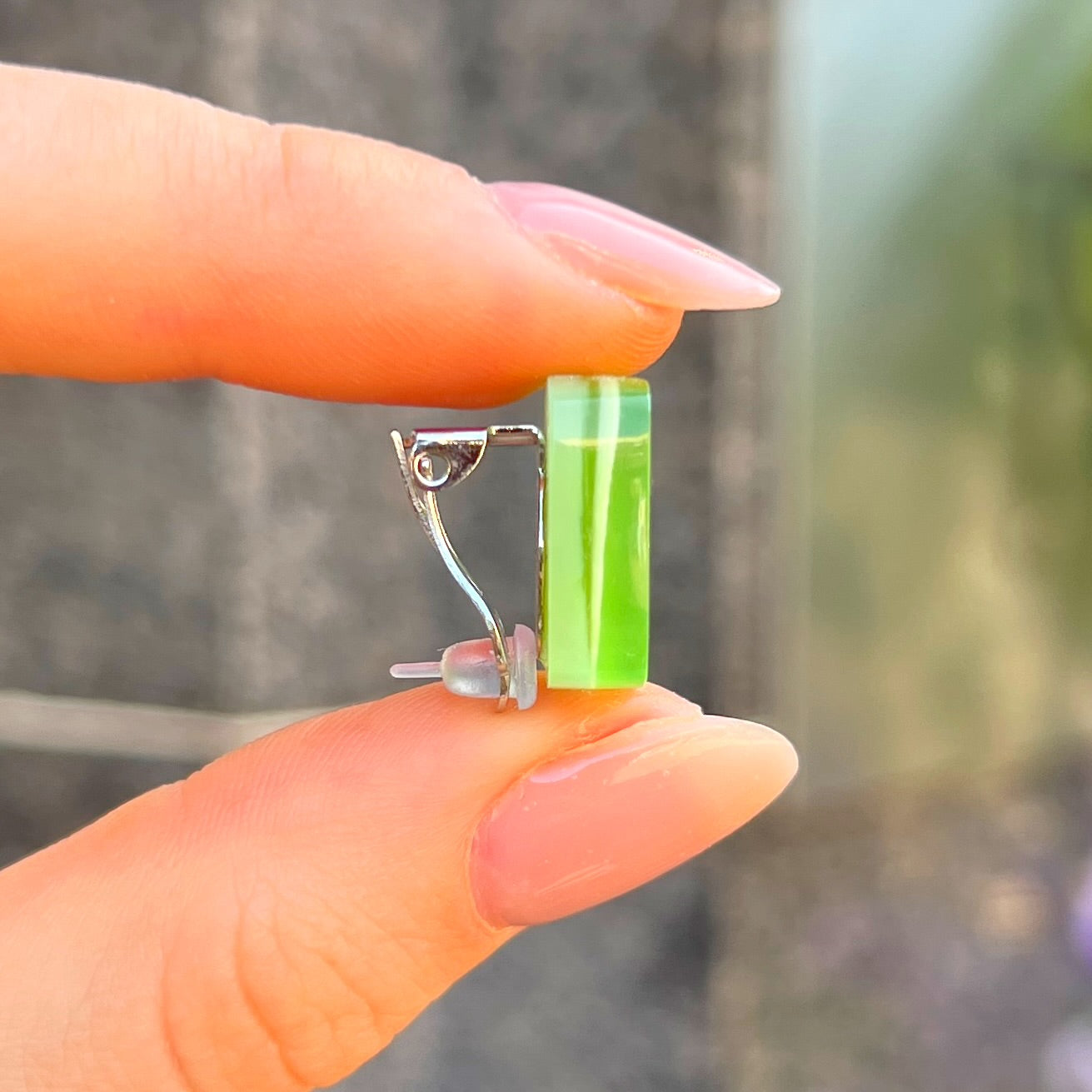 ‘Watch This Space’ Green Square Clip-On Earrings
