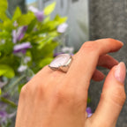 Checkerboard Cut Cabochon Rose Quartz Sterling Silver Chunky Ring | Size H