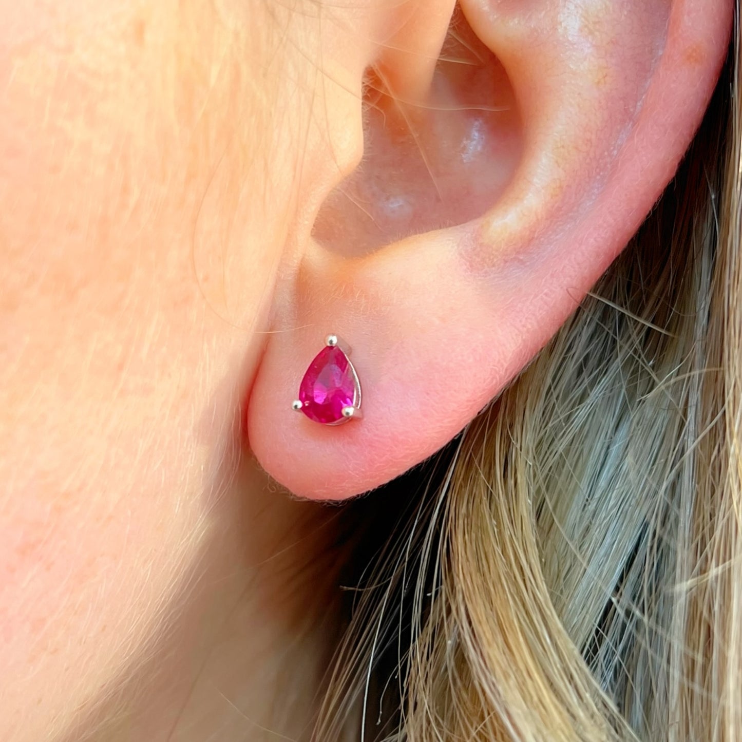 Sterling Silver Pear-Cut Lab-Grown Ruby Matching Necklace and Earring Set