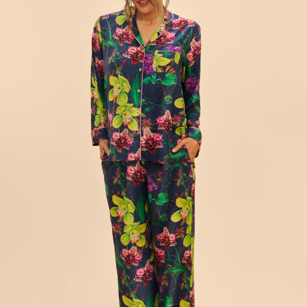 Super Soft Oversized Navy Floral Exotic Evening Long Pyjamas | Powder Accessories