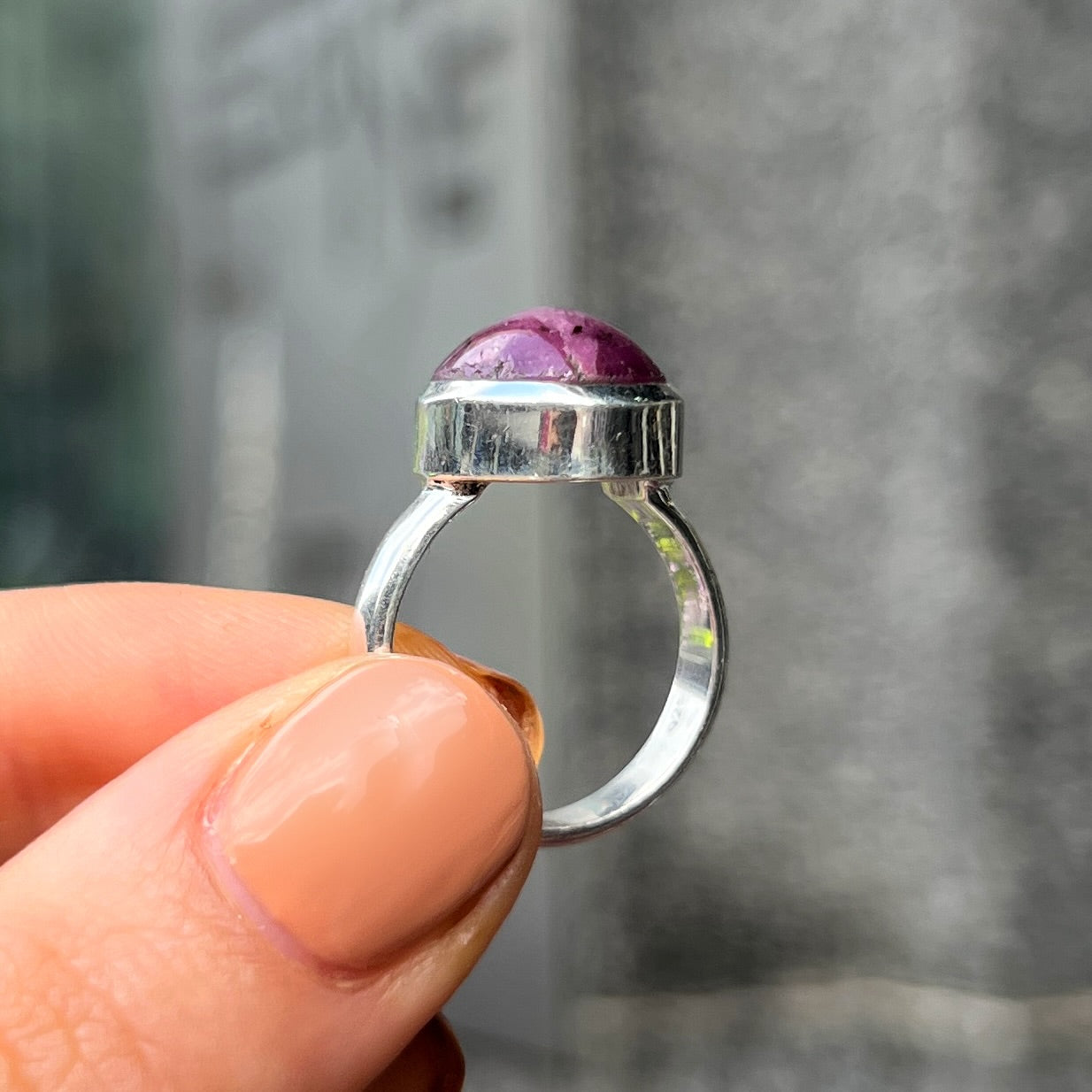 Minimalist Sterling Silver Ruby Ring - Size L