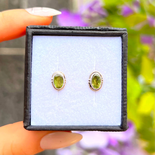 Simple Sterling Silver Green Peridot Stud Earrings