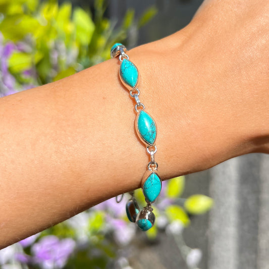 Blue Marquise Cut Turquoise Sterling Silver Bracelet