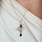 Blue Sapphire Sterling Silver Art Nouveau Pendant & Chain