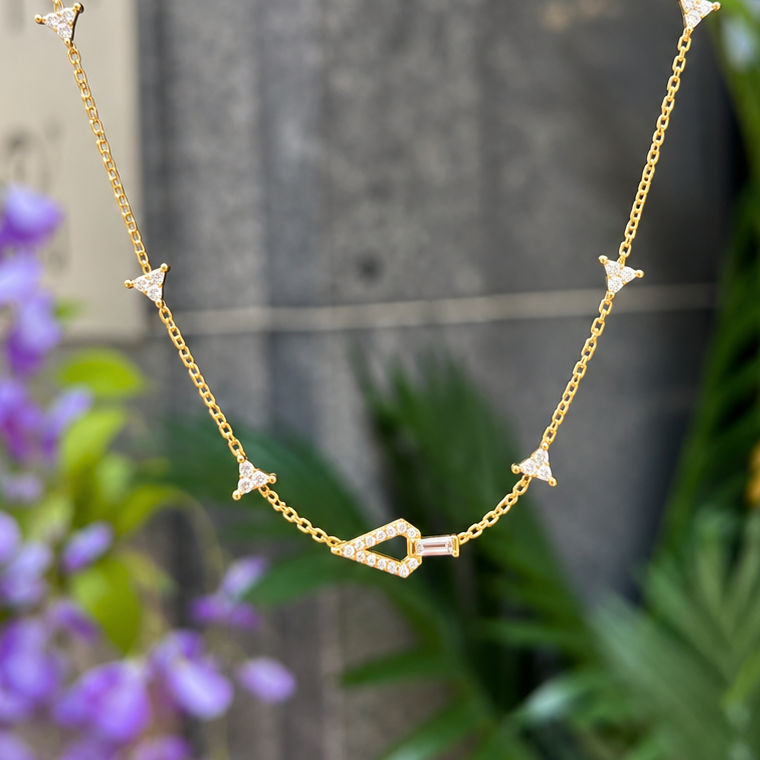 Pre-Order | 14ct Gold Plated Cubic Zirconia Geometric Satellite Necklace | Ania Haie
