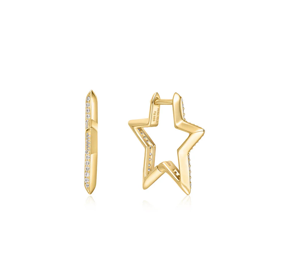 Medium Gold Star Pavé Hoop Earrings | Ania Haie