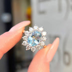 Aquamarine and Diamond Classic Cluster 14ct Yellow Gold Ring | Size N ½