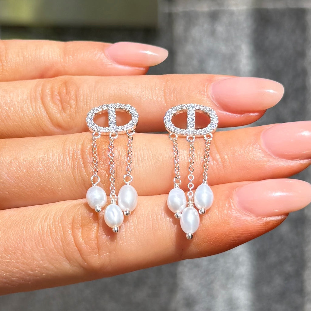 Freshwater Pearl & Cubic Zirconia Halo Sterling Silver Stud Earrings