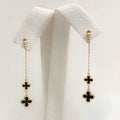Designer Inspired Onyx Clover Shaped 9ct Yellow Gold Chain Drop Earrings