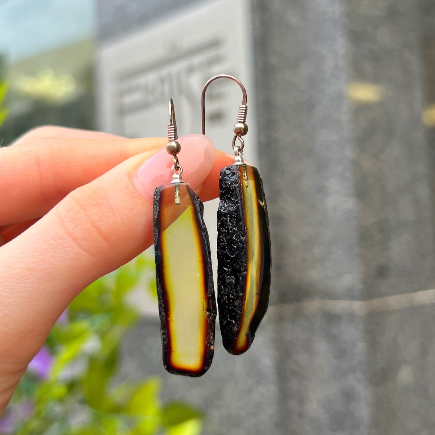 Sterling Silver Raw Orange Amber Drop Earrings