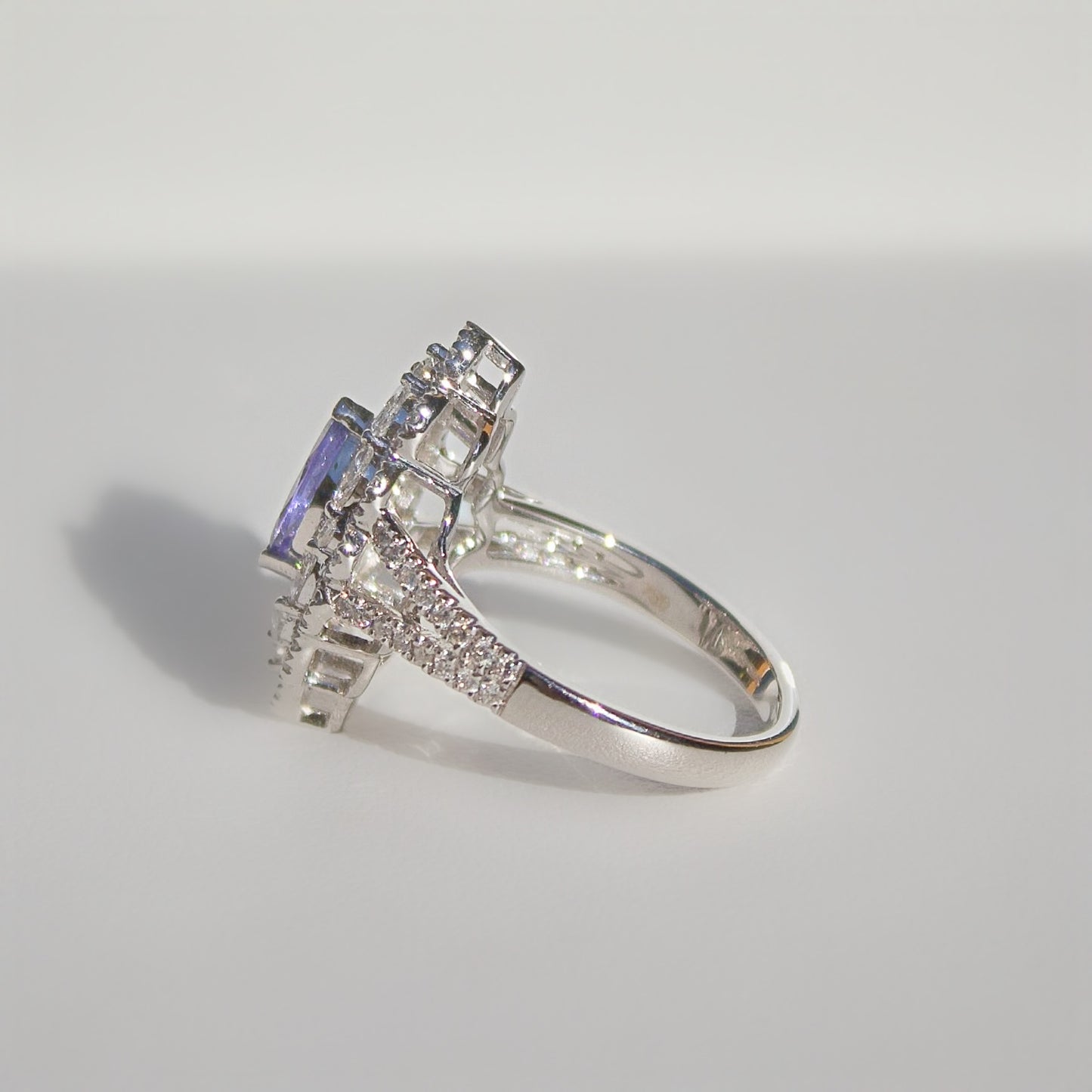 The 'Victoria' Ring - Sparkling 18ct White Gold Marquise Tanzanite and Diamond Size O