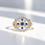 Victorian Inspired Sapphire and Diamond 9ct Yellow Gold Ring | Size L ½