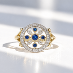 Victorian Inspired Sapphire and Diamond 9ct Yellow Gold Ring | Size L ½