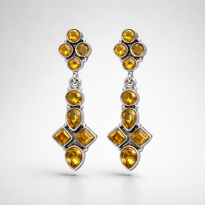 Citrine Sterling Silver Cluster Drop Earrings