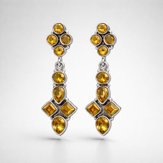 Sterling Silver Citrine Cluster Drop Earrings
