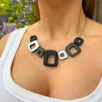 Black, White & Grey Hollow Squares Necklace | Watch This Space