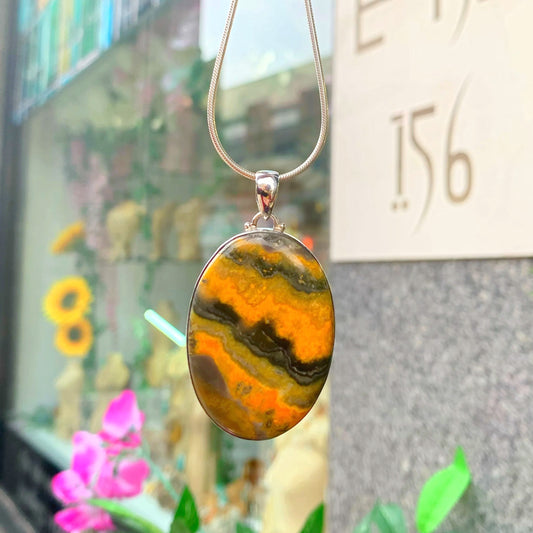 Sterling Silver Bumblebee Jasper Chunky Oval Pendant