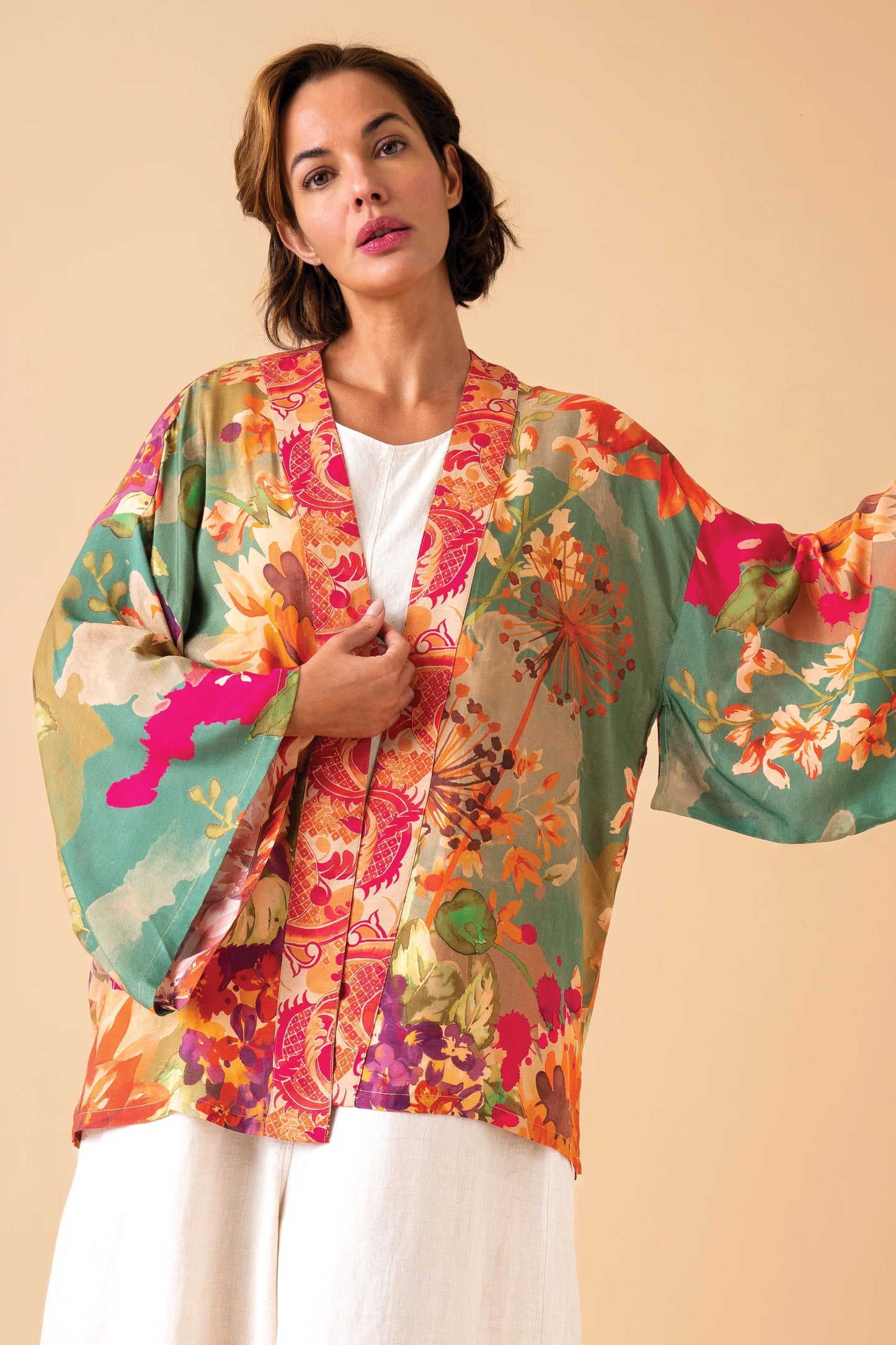 Powder Accessories Birds and Blooms Kimono Jacket - Sage