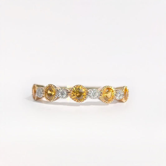 Unique 9ct Yellow Gold Yellow Sapphire and Diamond Half Eternity Ring - Size N