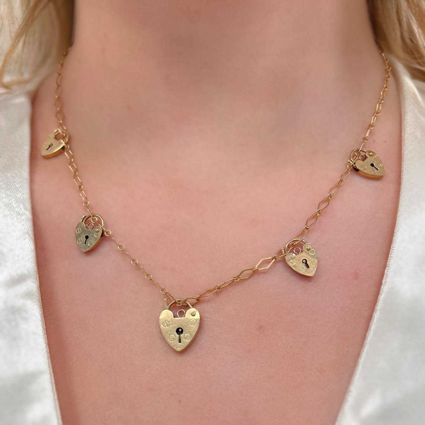 Vintage 9ct Yellow Gold ‘Key to my Heart’ Padlock Charm Necklace