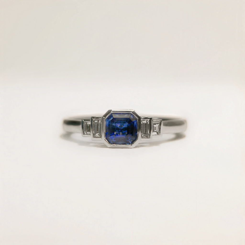 Sapphire and Diamond Platinum Ring | Size M ½